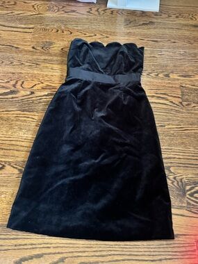 Milly Black Velvet Scallop Strapless Dress